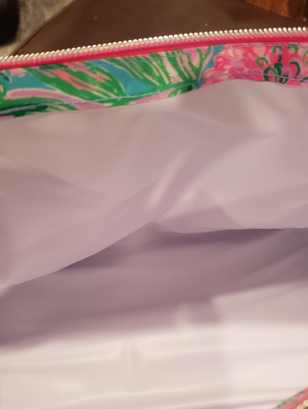 Lilly Pulitzer Bright Pink Floral Insulated Bag with Green Leaf Accents - Picture 3 of 7